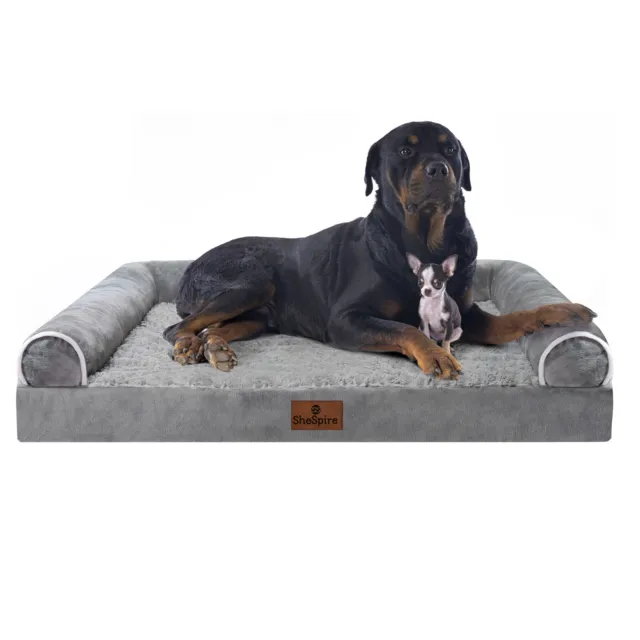 SheSpire Grey Orthopedic Memory Foam Dog Bed Pet Bolster Sofa w/ Removable Cover 2