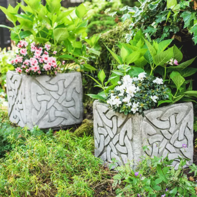 PAIR of Large Rustic Aged Effect Celtic Square Planters Very Heavy 134KGS