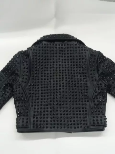 New women Black Punk Long Black Stuuded Spikes Brando Style Leather jacket 2
