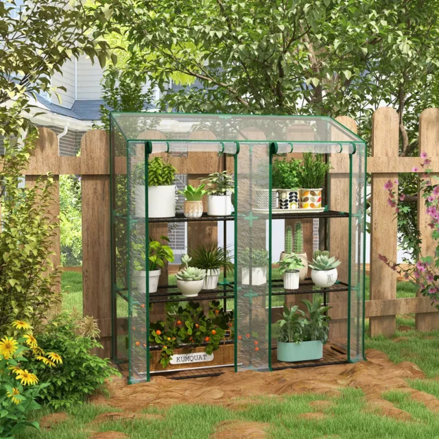 3 Tier Mini Greenhouse Portable Green House w/ Roll-up Doors, 151H x 143Wcm