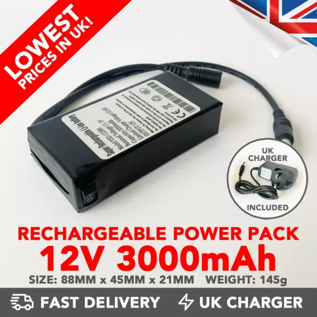 12v Power Bank 3000mAh Rechargeable Li-ion Portable Battery Pack (DC)