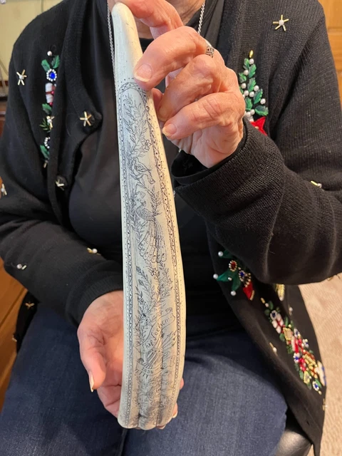 Scrimshaw Walrus Tusk reproduction 14 INCHES LONG the ship SACHCM 1856-59