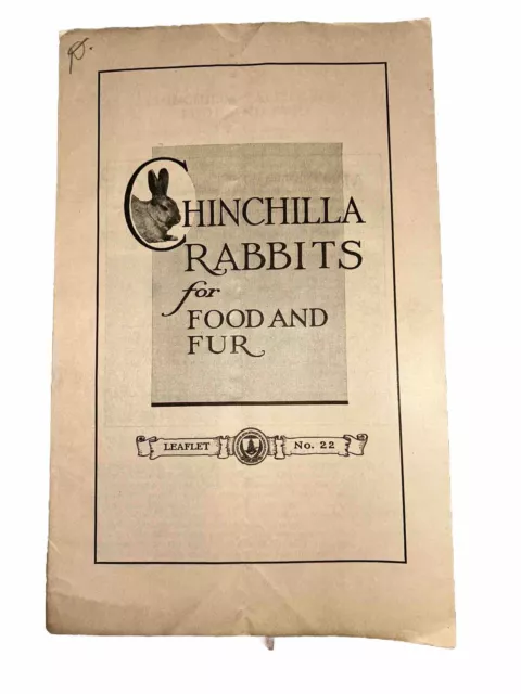 1928 Vintage Leaflet US Department of Agriculture No 22 Chinchilla Rabbits For