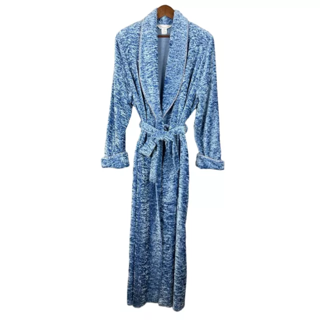 Diamond Tea Robe Womens XL Blue Chenille Belted House Coat Lounge Comfort Warm