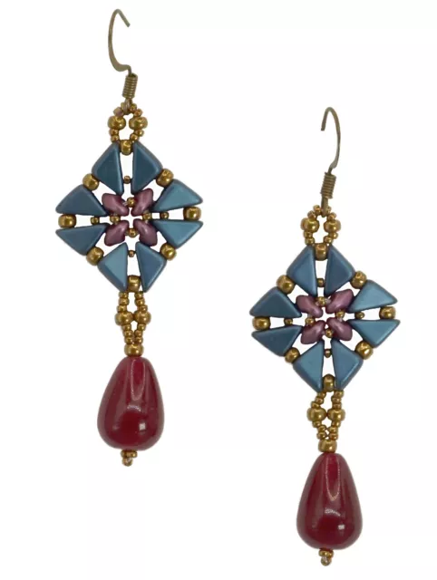 orecchini pendenti perline vetro blu petrolio goccia giada rubino regalo donna
