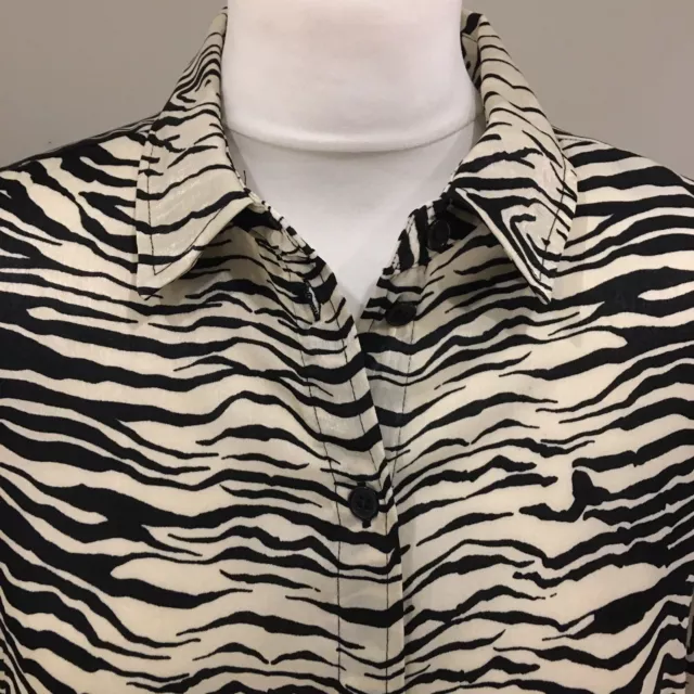 Topshop Zebra Print Blouse Size 12 Oversized Long Sleeve Collared Top Shirt