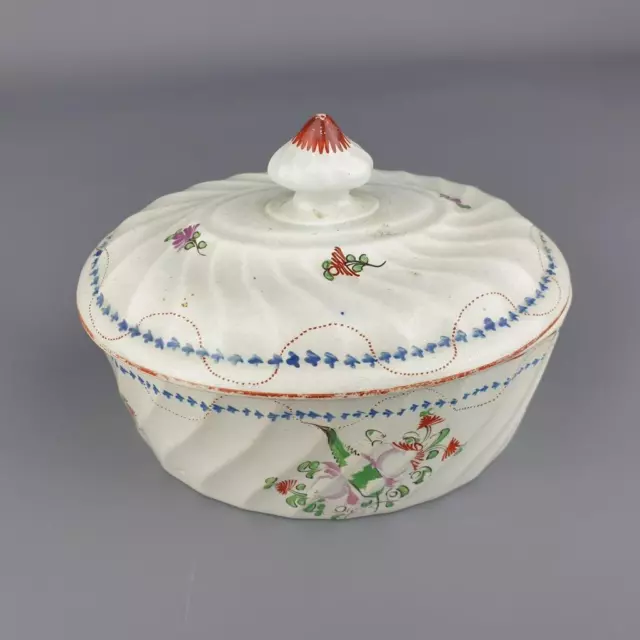 Good Late 18thC Pearlware, Engish Fluted Covered Box, New Hall Taste.  c1790