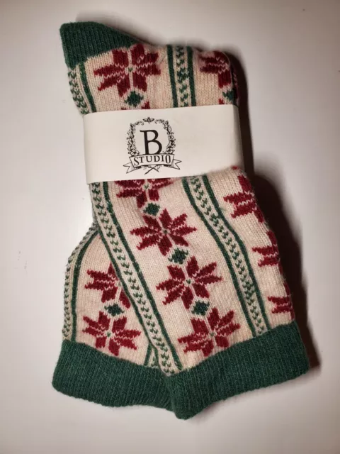 B.Studio By B.ella Ladies Cashmere Wool Angora Blend Socks Poinsettia