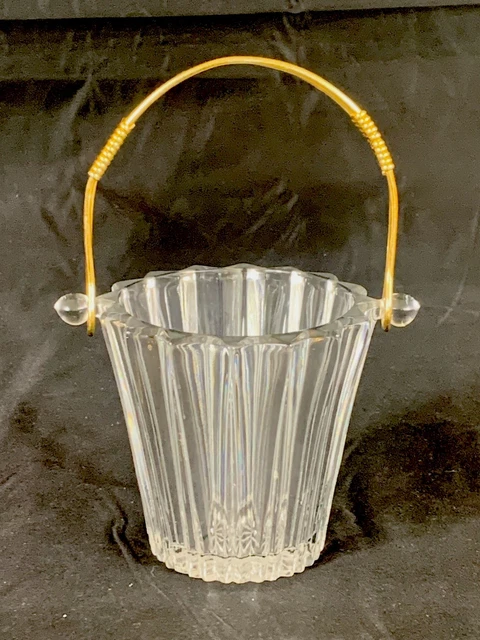 Ancien Seau à Glaçons en Verre Moulé & Inox - Vintage French Finds