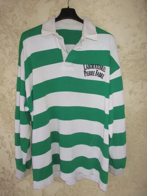 Maillot rugby vert blanc vintage shirt années 80 acrylique porté n°3 XL