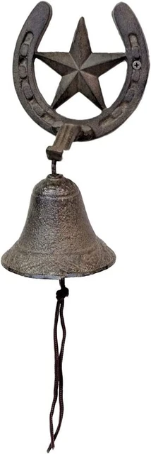 Cast Iron Rustic Western Farmhouse Decor Star Horseshoe Door Wall Dinner Bell