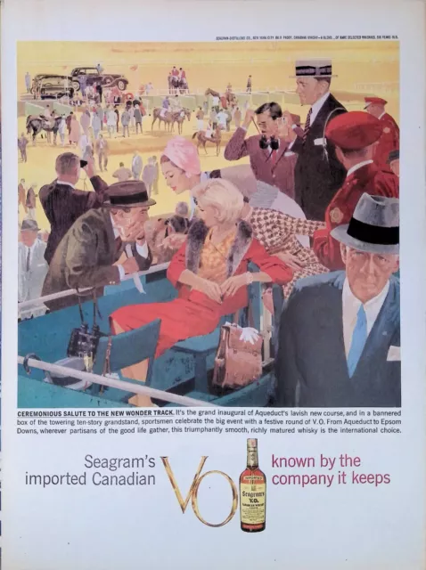 Print Ad 1950's Seagram's VO Canadian Whiskey Wonder Track Horse Racing Aqueduct