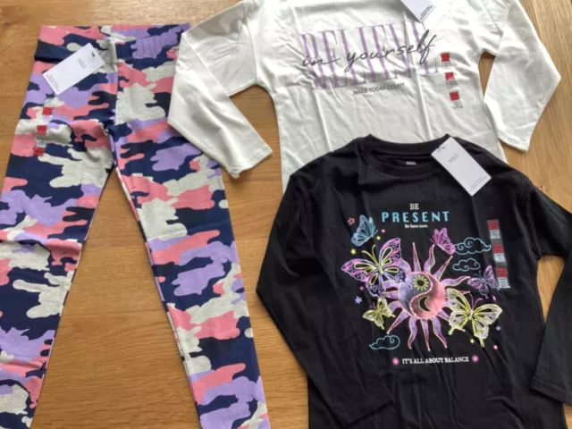 BNWT M&S Girls Bundle 2 x Long sleeve tshirts and leggings age 9-10