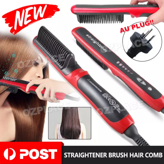 LCD Electric Quick Heated Beard Straightener Brush Hair Comb Curling Curler Show