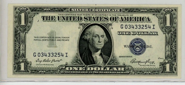 1935-E United States Dollar Currency $1 Silver Certificate - FREE SHIPPING! #818