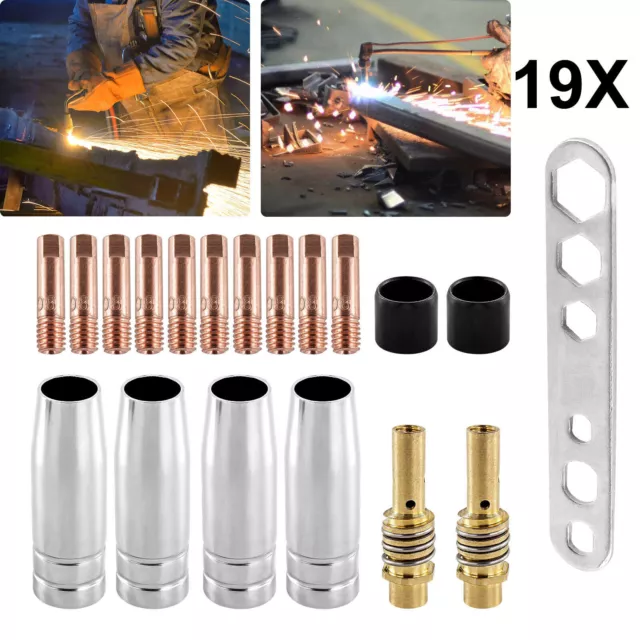 19pcs MB15 MIG Welding Nozzle Shroud Contact Tips 0.8mm M6 Tip Holder Kit New
