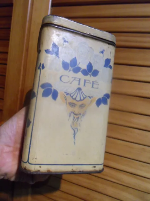 Vintage tin coffee box ancienne boite tole café deco tete femme diable faun !