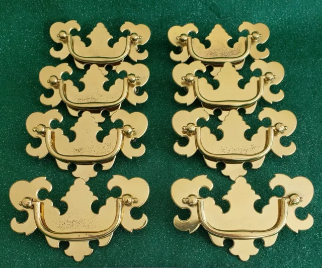 8 Matching Vintage Used Brass Plated Metal Drawer Pulls 3 Inch Ctr.to Ctr. (N51)