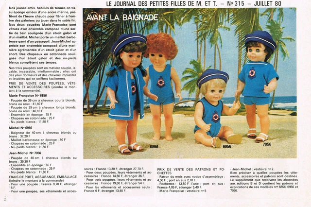 page poupées MODES ET TRAVAUX 03/1984 Marie Françoise, Jean Michel