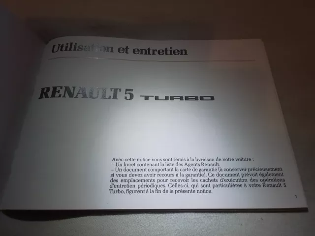 Rare Livre de Bord Notice d’Entretien Utilisation pour RENAULT 5 R5 TURBO 1 2