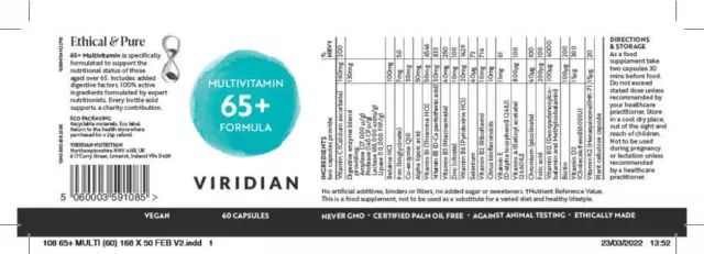 Viridian Multivitamin 65+ Formel 60er 2