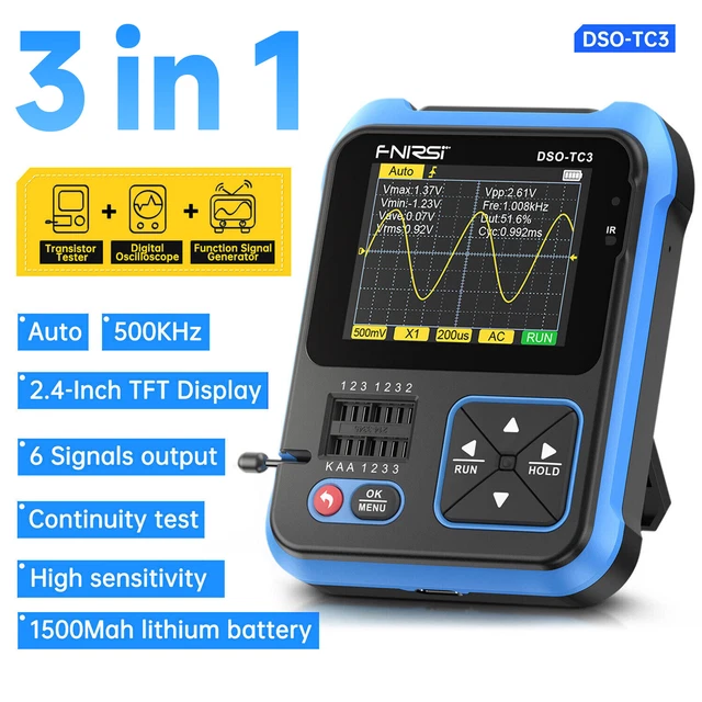 3 in 1 FNIRSI DSO-TC3 Digital Oscilloscope Transistor Tester Signal Generator CN