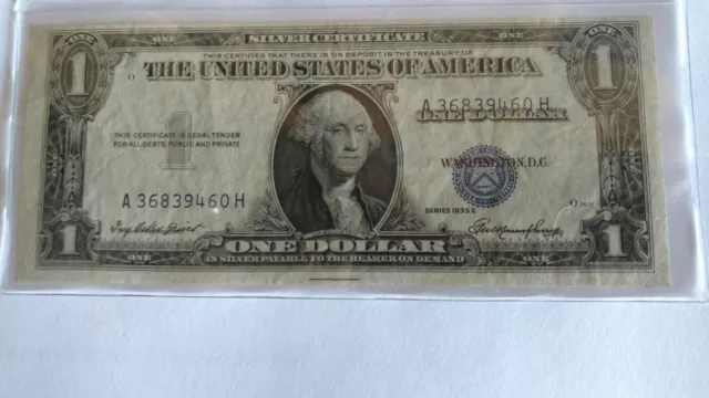 Fr-1614 $1 1935E Silver Certificate Blue Seal MISALIGNED-SHIFTED OVERPRINT ERROR