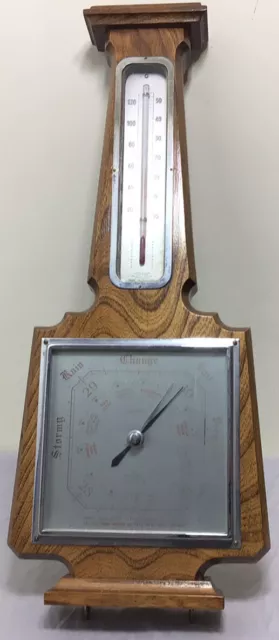 SB Shortland Bowen Aneroid Barometer and Spirit Thermometer in an Oak Case