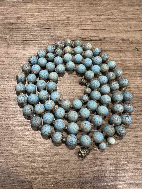 Collier 3 Rangs Perles De Verre Tchèques - Vert - 1940-1950 - Vintage