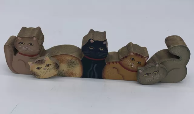 Cat Wall Hanging Shelf Decoration 5 Kitty Feline Carved Wood