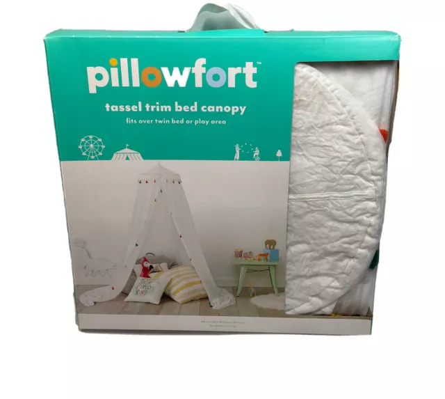 Pillowfort Tassel Trim Canopy Fits Over Twin Bed or Play Area Color White 2