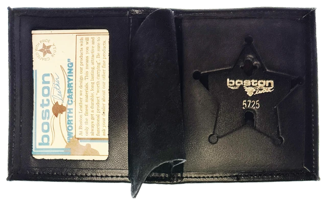 BOSTON LEATHER BOOK STYLE BADGE WALLET: 5 Point Star Cutout (150-S-5725)