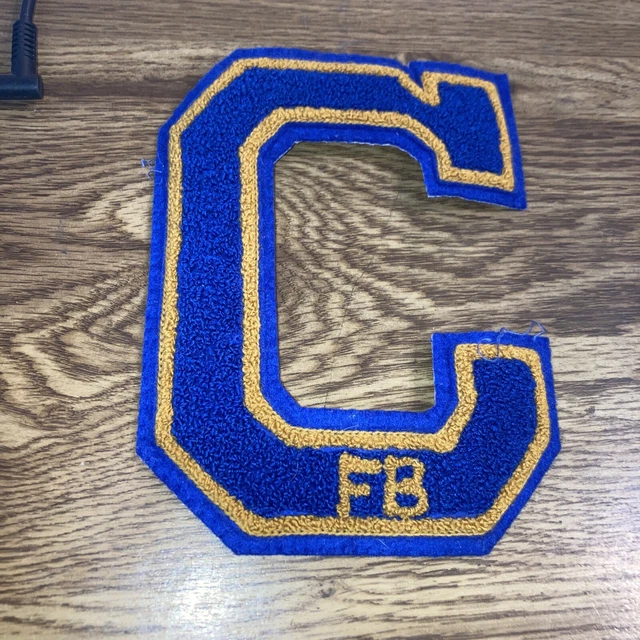 Vintage Varsity Letter: C blue with gold outlines, & Initials FB
