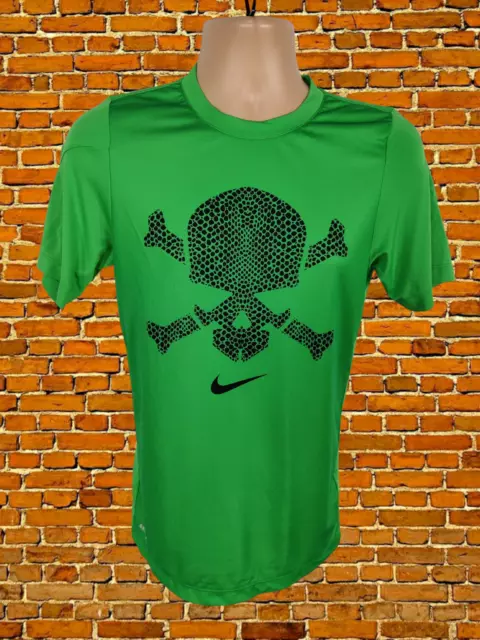 Men Nike Football Uk Small S Green Crossbone Active Run Gym Training T Shirt Tee