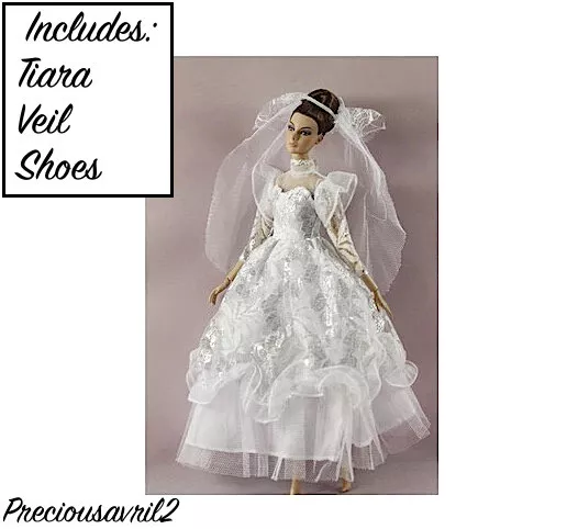 New Barbie doll clothes outfit princess wedding evening bridal gown & veil