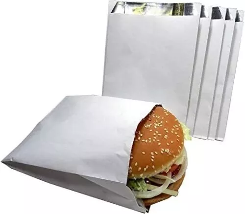 Foil Lined White Paper Takeaway Bags 7x9x12" Chicken, Naan Bread, BBQ Ribs X500