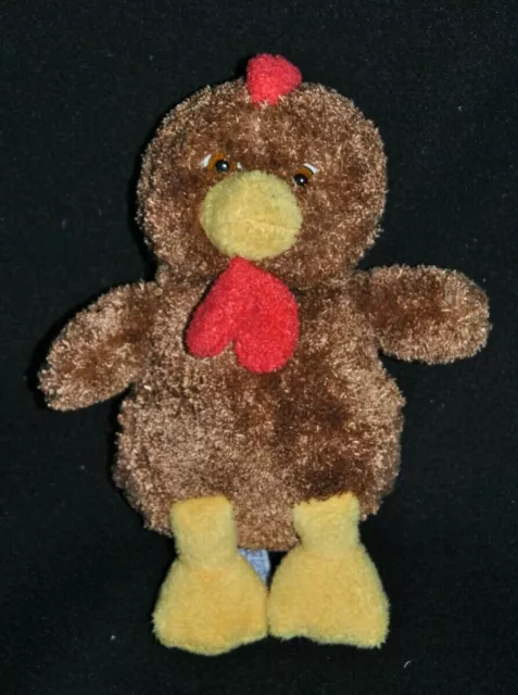 Peluche Doudou Coq Poule AJENA NOUNOURS Marron Jaune Rouge 19 Cm Etat NEUF