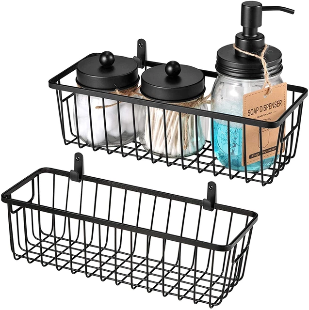 Metal Wire Bathroom Storage Organizer Basket Bins Laundry Room Small 2 Pc Black Metal Wire Bathroom Storage Organizer Basket Bins Laundry Room Small 2 Pc Black