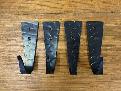 4 BLACK WROUGHT IRON WALL HOOKS HANGERS 4" RUSTIC ANTIQUE STYLE barn hardware