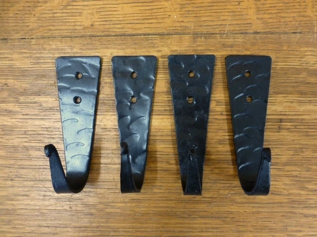 4 BLACK WROUGHT IRON WALL HOOKS HANGERS 4" RUSTIC ANTIQUE STYLE barn hardware