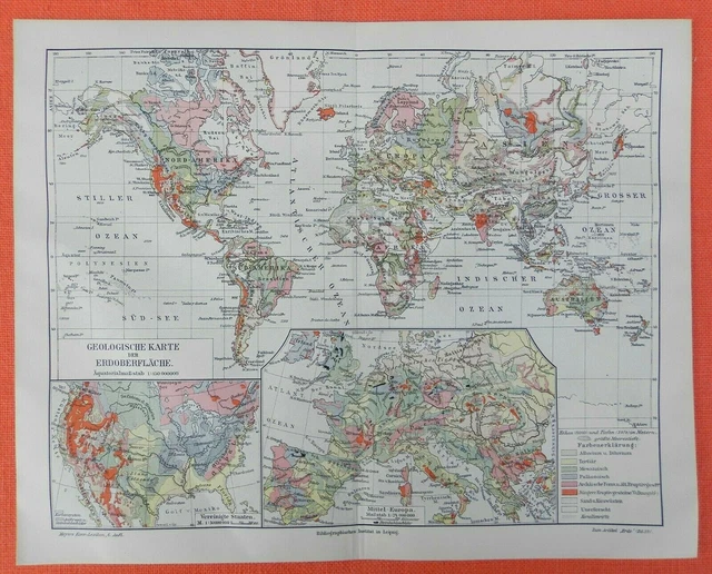 GEOLOGISCHE KARTE DER ERDE Geologie LANDKARTE um 1910 Erdoberfläche GEOLOGISCHE KARTE DER ERDE Geologie LANDKARTE um 1910 Erdoberfläche