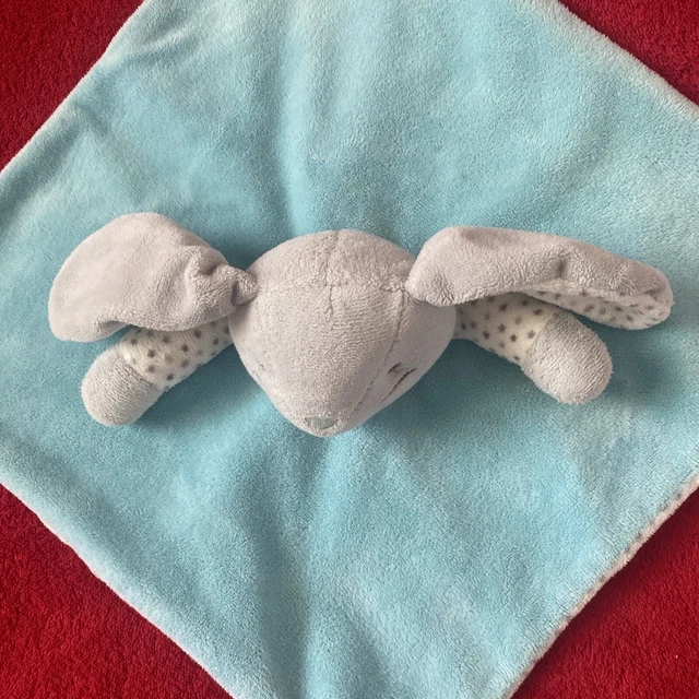 🇫🇷 Doudou plat lapin Gris bleu blanc étoiles OBAIBI TTBE 3