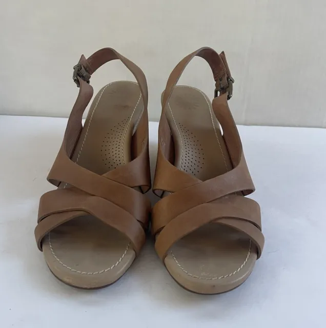 UGG woman's Kenedy Wedge Espadrille Slingback Brown Leather Sandal Size 8.5