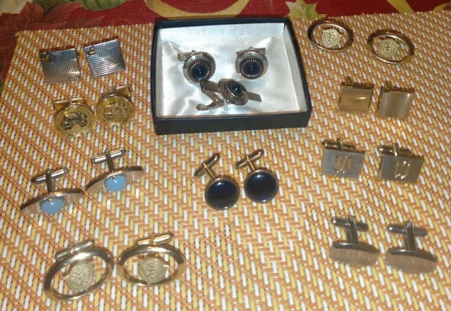Vintage Lot 10 Pair Of Mens Cufflinks & One Tie Bar Swank Anson Wells Fargo Etc