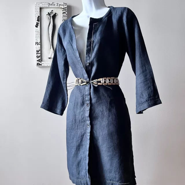 Uniqlo Ines De La Fressange Paris Navy Blue Linen Tunic Shirt Dress Size S