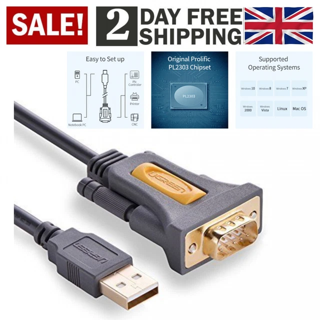 UGREEN USB SERIAL Cable USB to RS232 DB9 9 Pin Converter Cable PL2303