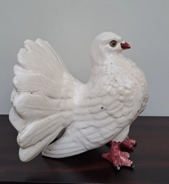 Große schwere antike Fanschwanztaube Taube Staffordshire Glasaugen Vogel Keramik