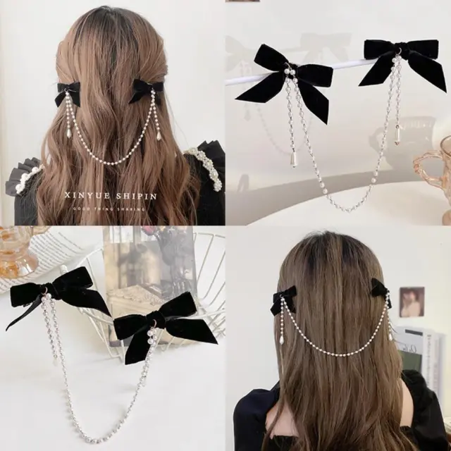 Tassel Elegant Bow Pearl Chain Hairpins Sweet Hair Decorate Head O9U5 Hair E6N2