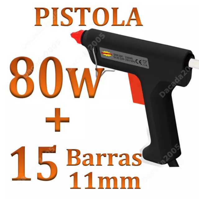 PISTOLA DE SILICONA CALIENTE 80W MANUALIDADES + 15 BARRAS DE 11MM 24h