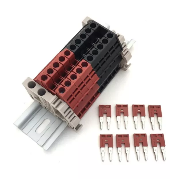 Assembly Kit DK4N Red/Black 10 Gang with Jumpers DIN Rail Dinkle 10AWG 30A 600V